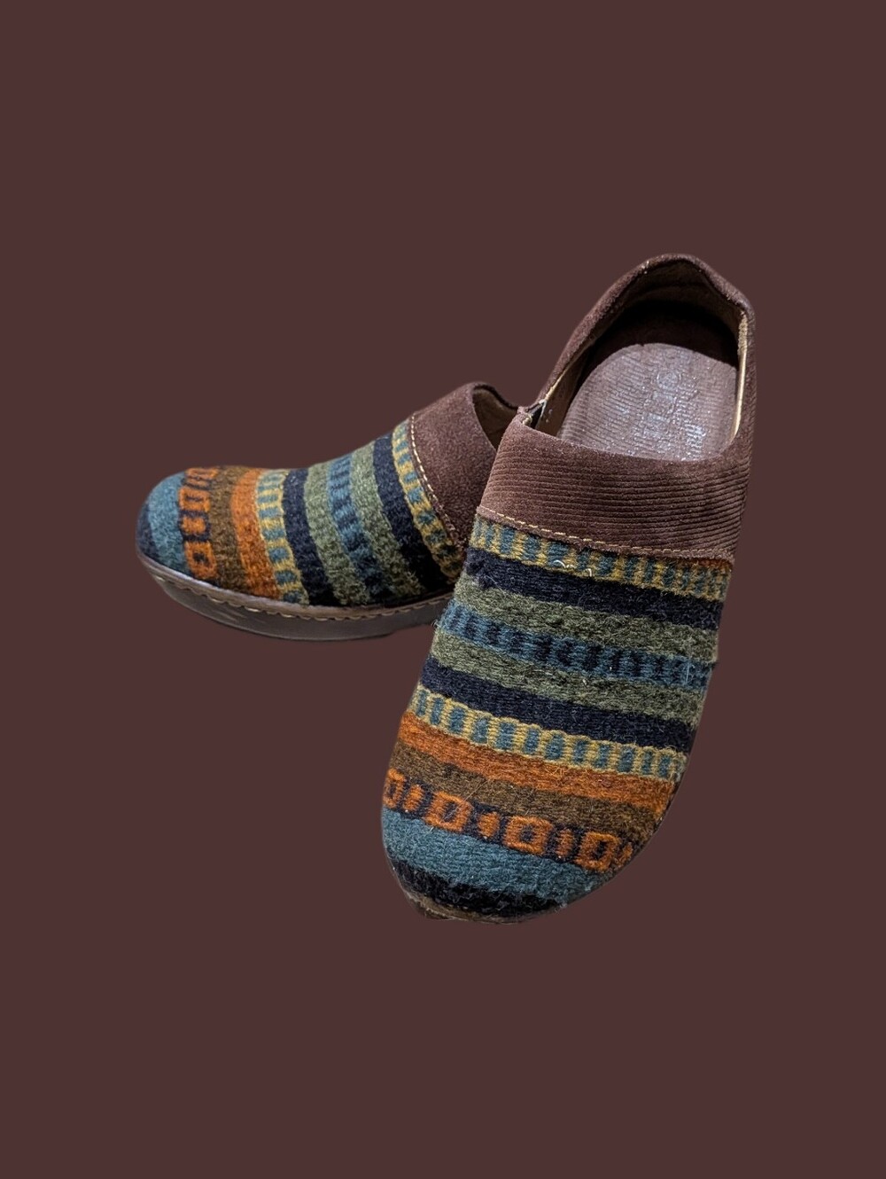 Women's Born Slip-On Casual Wool-Textile Shoes in Brown and Multicolor Weave